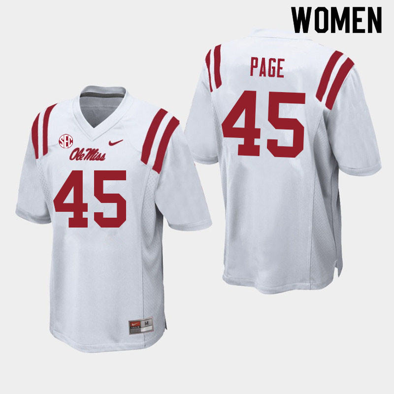 Women #45 Fred Page Ole Miss Rebels College Football Jerseys Sale-White